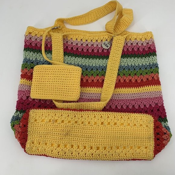 The Sak Large Rainbow Crochet Tote with Attached Coin Purse 13" x 16" x 5" - Picture 2 of 6